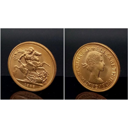 96 - A 22K Gold 1968 Queen Elizabeth II Uncirculated Full Sovereign - In a protective capsule.