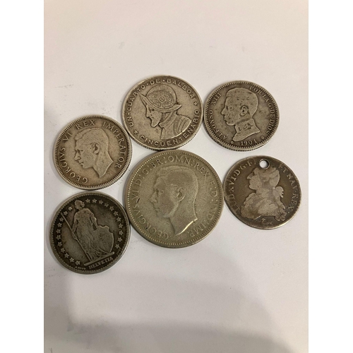 147 - A selection of Antique SILVER COINS to include a 1786 LOUIS XVI FRANC, 1886 SWISS FRANC,1904 PESETA,... 