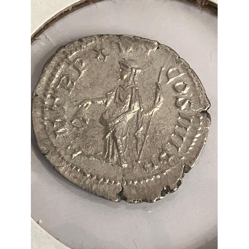 175 - 2 x antique ROMAN SILVER COINS. Fine/very fine condition. Nicely presented in windowed card. Please ... 