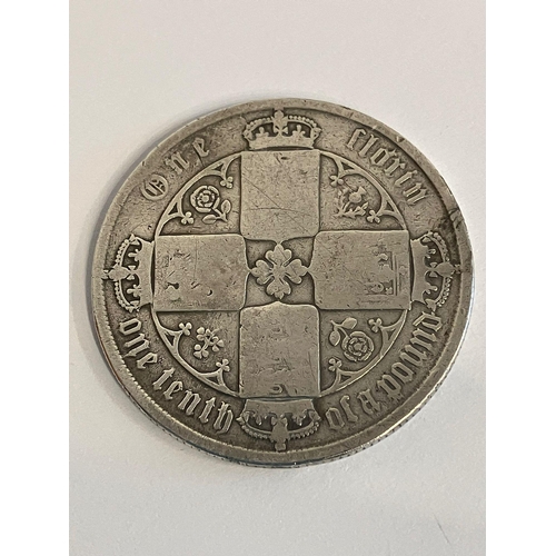 315 - 1873 SILVER GOTHIC VICTORIAN FLORIN. Worn/fair condition.