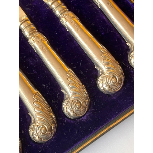 392 - Antique set of 6 x SILVER HANDLED FRUIT/DESSERT KNIVES. Clear hallmark for George Henry Biggins, She... 