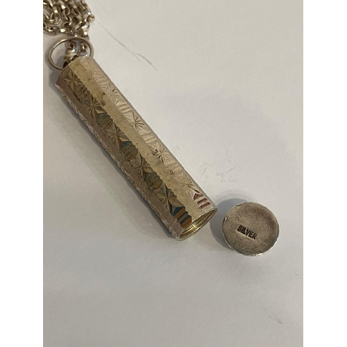 406 - Beautiful SILVER PRAYER HOLDER PENDANT. Cylinder form with Attractive Diamond cut pattern. Mounted o... 