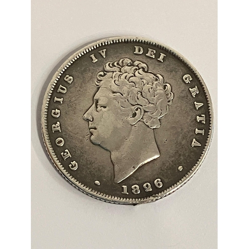 448 - 1826 GEORGE IV SILVER SHILLING. Condition classified only as fine due to scrape on edge, otherwise e... 