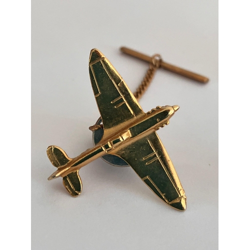 469 - Gentleman’s Vintage leather STUD BOX Containing Tie-clips to include Gold tone Spitfire Aircraft.