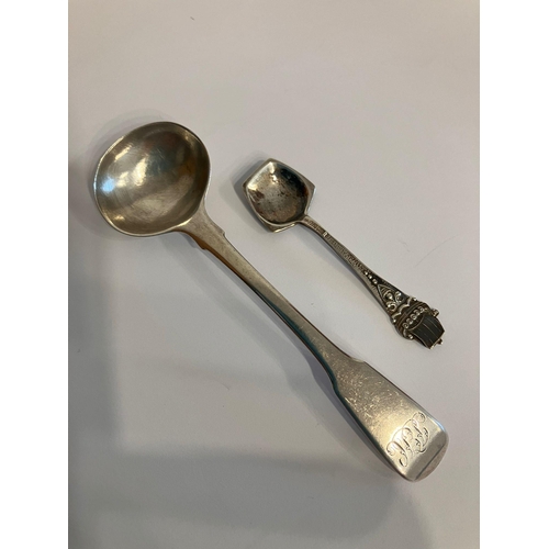 616 - 2 Rare Antique SILVER CONDIMENT SPOONS. To include large GEORGE III mustard spoon London 1816, Toget... 