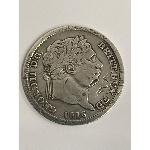 623 - 1816 GEORGE III SILVER BULLHEAD SHILLING. Fine condition. Light Blemish to face and edge at 3 o’cloc... 