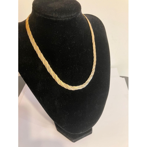 679 - Magnificent 9 CARAT WHITE and YELLOW GOLD NECKLACE. Classic flat woven design. 13.6 grams. 40 cm. Be... 