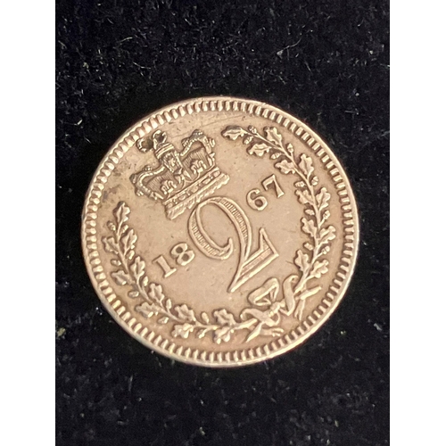 686 - 1867 SILVER MAUNDY 2 PENCE PIECE. Very fine condition. Extremely rare ( 1867 mint less than 5000).