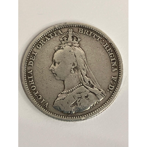 700 - 2 x Antique SILVER SHILLINGS. 1887 Queen Victoria Golden Jubilee. 1897 Queen Victoria Diamond Jubile... 