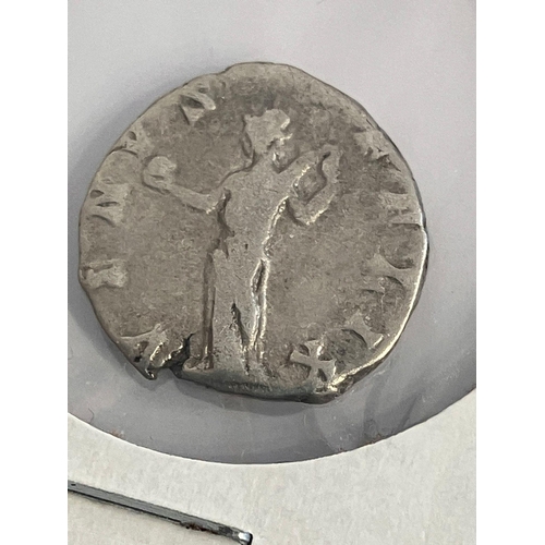 770 - Antique SILVER ROMAN COIN. Nicely presented in windowed card.