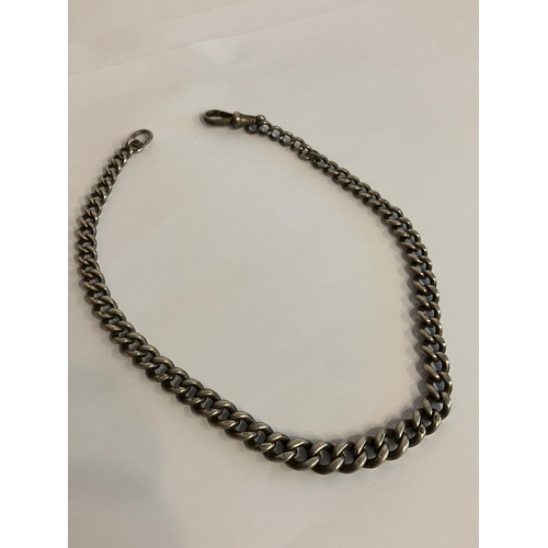 805 - Antique SILVER ALBERT WATCH CHAIN. All links having SILVER ASSAY stamp. 30.9 grams.32 cm.