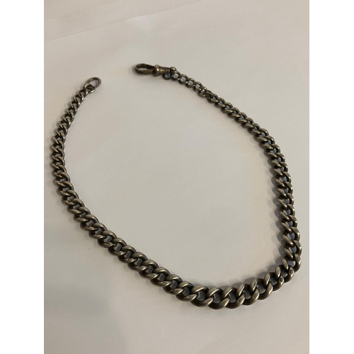 805 - Antique SILVER ALBERT WATCH CHAIN. All links having SILVER ASSAY stamp. 30.9 grams.32 cm.