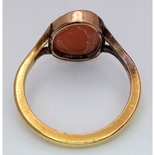 215 - An 18K Gold (tested) Cameo Ring. Size L. 3.1g total weight.