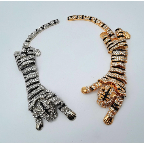 230 - A show-stopping pair of tiger oversized brooches, studded with cubic zirconia in a presentation box.... 