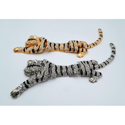 230 - A show-stopping pair of tiger oversized brooches, studded with cubic zirconia in a presentation box.... 