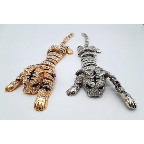 230 - A show-stopping pair of tiger oversized brooches, studded with cubic zirconia in a presentation box.... 