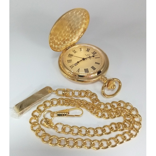 672 - Full HUNTER POCKET WATCH by LIMIT of SWITZERLAND.  Gold tone. Quartz movement. Complete with Case an... 