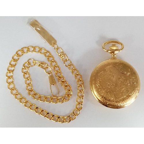 672 - Full HUNTER POCKET WATCH by LIMIT of SWITZERLAND.  Gold tone. Quartz movement. Complete with Case an... 