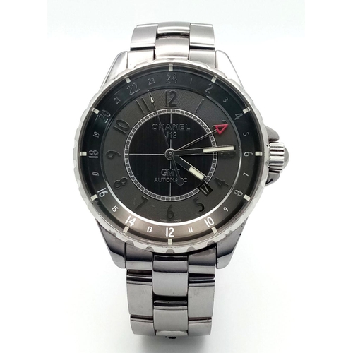 997 - A Chanel J12 GMT Gents Automatic Watch. Stainless steel bracelet and case - 41mm. Two tone grey meta... 