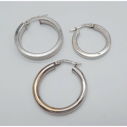 1159 - An assorted collection of 3x 9K white gold single hoop earrings, various sizes (please see photos). ... 