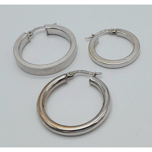 1159 - An assorted collection of 3x 9K white gold single hoop earrings, various sizes (please see photos). ... 