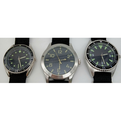 1130 - Three Military design Homage Divers Watches Comprising; 1)Russian Navy. 2) German Navy & 3) British ... 