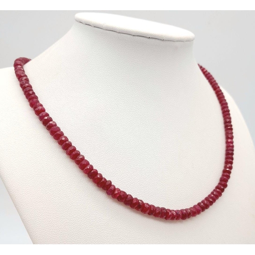 342 - A 135cts Single Strand Ruby Necklace with 925 Silver Clasp. 52cm in length, 27.4g total weight. Ref:... 