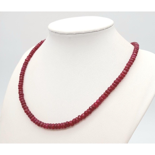 342 - A 135cts Single Strand Ruby Necklace with 925 Silver Clasp. 52cm in length, 27.4g total weight. Ref:... 