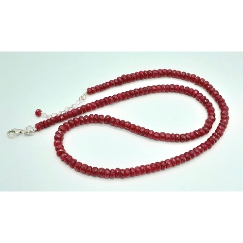 342 - A 135cts Single Strand Ruby Necklace with 925 Silver Clasp. 52cm in length, 27.4g total weight. Ref:... 