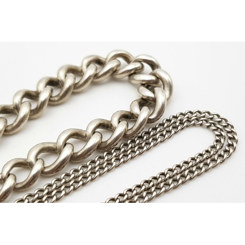 468 - Two Antique Solid Silver 925 Watch Chains, 38-41cm, Total weight: 65.5 grams.  Both in very good con... 