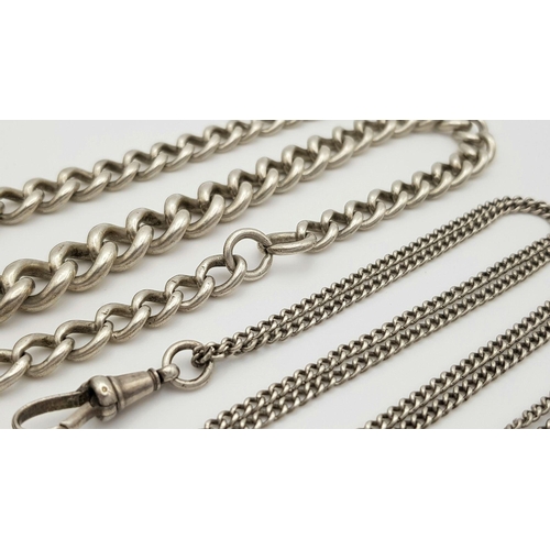 468 - Two Antique Solid Silver 925 Watch Chains, 38-41cm, Total weight: 65.5 grams.  Both in very good con... 