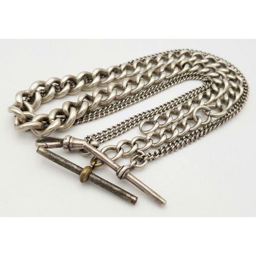 468 - Two Antique Solid Silver 925 Watch Chains, 38-41cm, Total weight: 65.5 grams.  Both in very good con... 