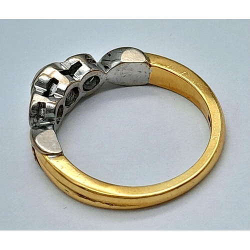 51 - AN 18K YELLOW GOLD OLD CUT DIAMOND 3 STONE RING 0.80CT 5.28G TOTAL WEIGHT. SIZE M AND 1/2. Ref: A/S ... 