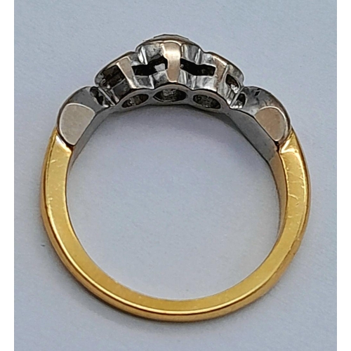 51 - AN 18K YELLOW GOLD OLD CUT DIAMOND 3 STONE RING 0.80CT 5.28G TOTAL WEIGHT. SIZE M AND 1/2. Ref: A/S ... 