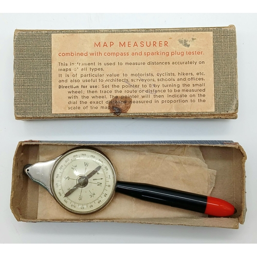 1307 - A Vintage Map Measurer, Compass and Car Spark Plug Tester! Comes with original packaging. 11cm.