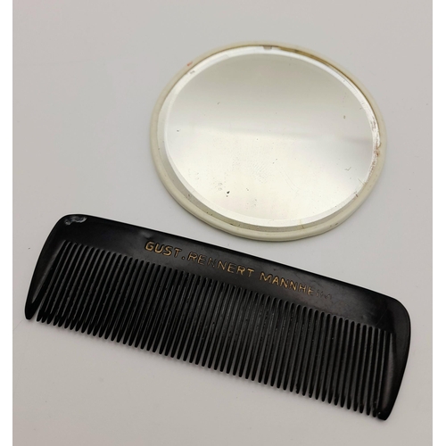 921 - A WW2 German Complementary Mirror and Comb from the Officers R and R Hotel in Paris France.