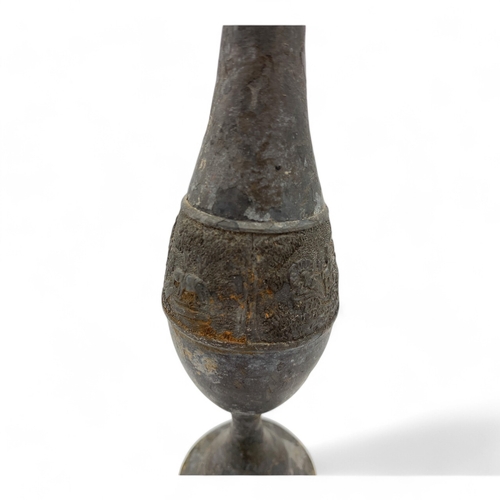 1002 - An antique Oriental Bronze Goblet with Ornamental Relief. 
Hand engraved designs featuring landscape... 