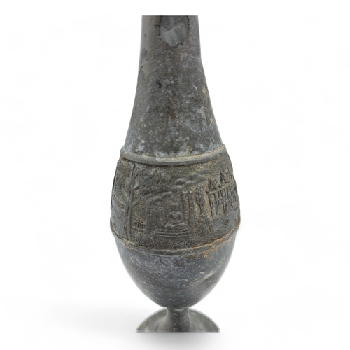 1002 - An antique Oriental Bronze Goblet with Ornamental Relief. 
Hand engraved designs featuring landscape... 