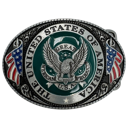 1090 - A vintage US military Belt Buckle. Silver-tone metal and enamel exterior with embossed patriotic des... 