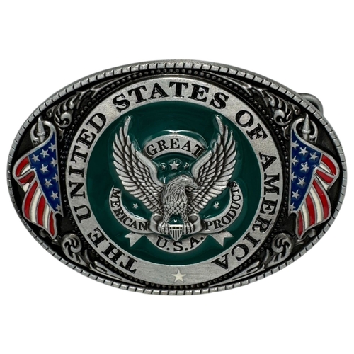 1090 - A vintage US military Belt Buckle. Silver-tone metal and enamel exterior with embossed patriotic des... 