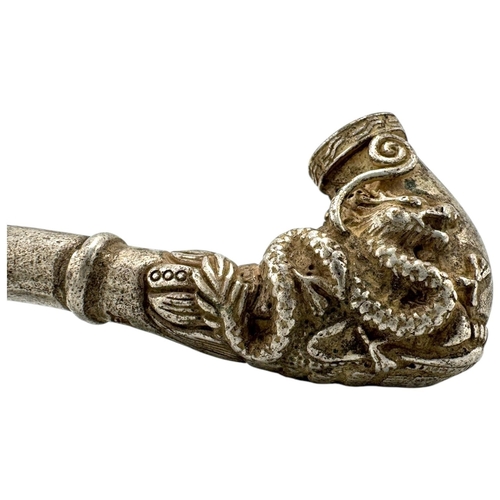 1097 - A vintage Chinese Silver Dragon Opium Pipe. Intricate dragon motif detailing, featuring engraved and... 