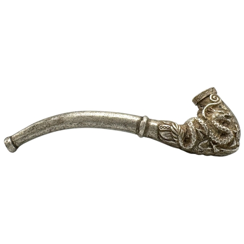 1097 - A vintage Chinese Silver Dragon Opium Pipe. Intricate dragon motif detailing, featuring engraved and... 