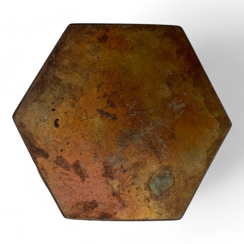 1142 - An 18th century antique Nguyen Dynasty Vietnamese bronze Jewelry Box. Hexagonal design, featuring em... 