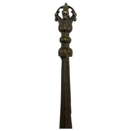 912 - An antique Tibetan Bronze Ritual Phurba Dagger, with intricate carved designs and vajra-style handle... 