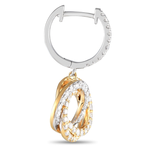 1106 - A pair of 18K White and Yellow Gold 1.0ct Diamond Drop Earrings. A stunning combination of 18K white... 