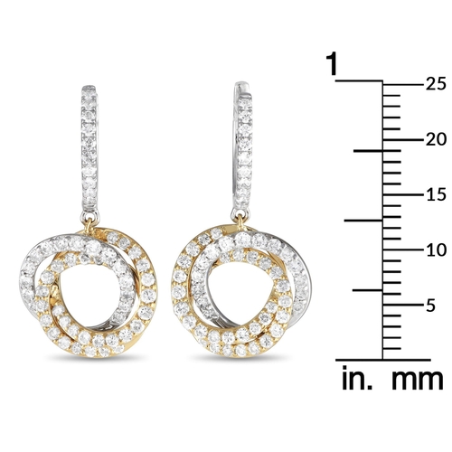 1106 - A pair of 18K White and Yellow Gold 1.0ct Diamond Drop Earrings. A stunning combination of 18K white... 