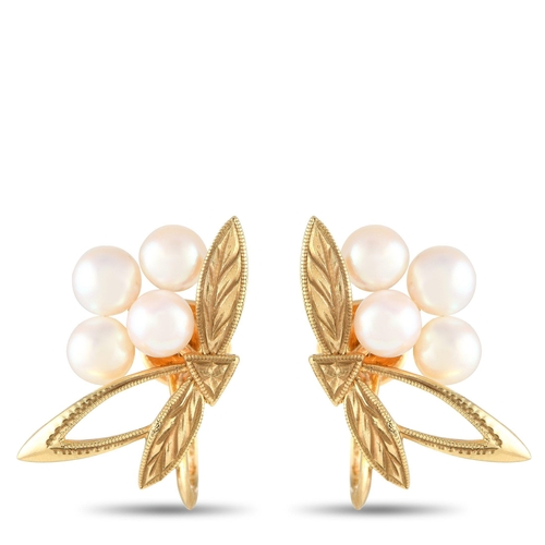 1120 - An Mikimoto 14K Yellow Gold Brooch and Earrings Set. Features a combination of 18K Yellow Gold metal... 