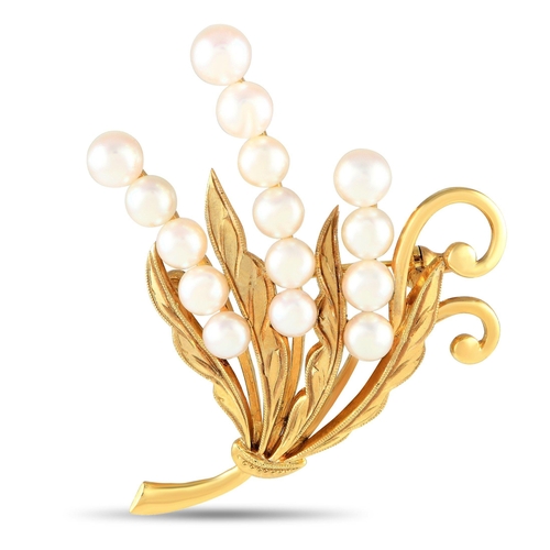 1120 - An Mikimoto 14K Yellow Gold Brooch and Earrings Set. Features a combination of 18K Yellow Gold metal... 