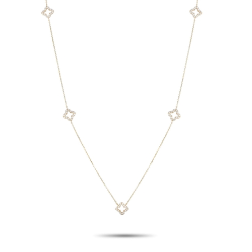 1167 - A 14K Yellow Gold 1.0ct Diamond Quatrefoil Station Necklace. Features a golden chain with diamond-st... 