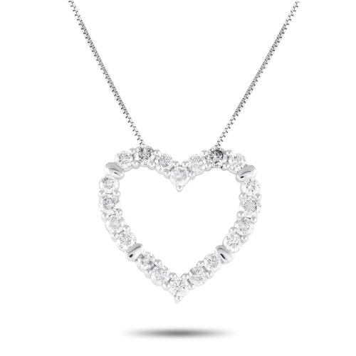 1174 - A 14K White Gold 2.0ct Diamond Heart Necklace. A heart-shaped pendant covered in Diamonds with a tot... 